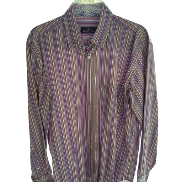 Men's Bugatchi Striped Shirt - Multicolor—Size Large - Picture 2 of 4